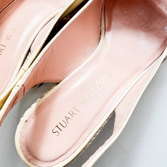 Stuart Weitzman Nide Ivory Beige Patent leather Wedge Peep Toe Heels 6 - Picture 3 of 11